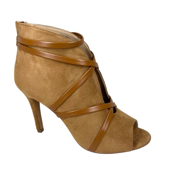 Journee Collection Women's Samara Peep Toe Stiletto Dress Booties Cognac 7.5 - Picture 1 of 11